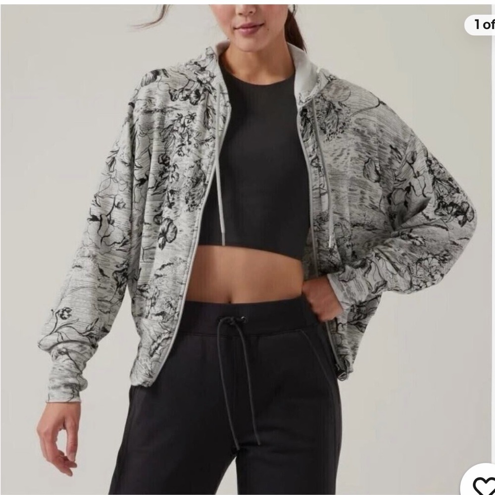 Athleta Black and Gray Floral Bomber Jacket size S